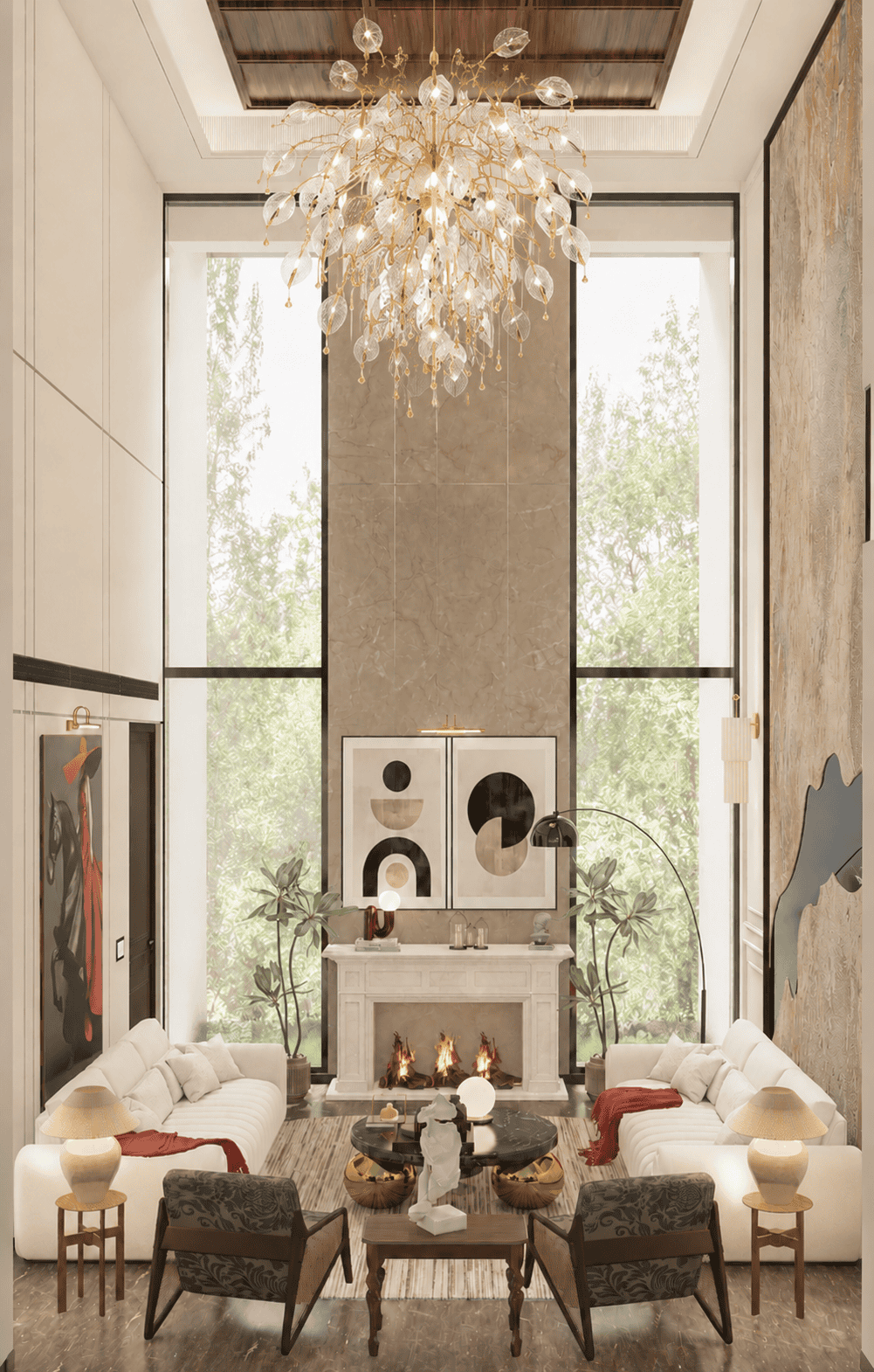 Grand double-height interior volume in the Jodhpur House by Bonafide Design Consultants